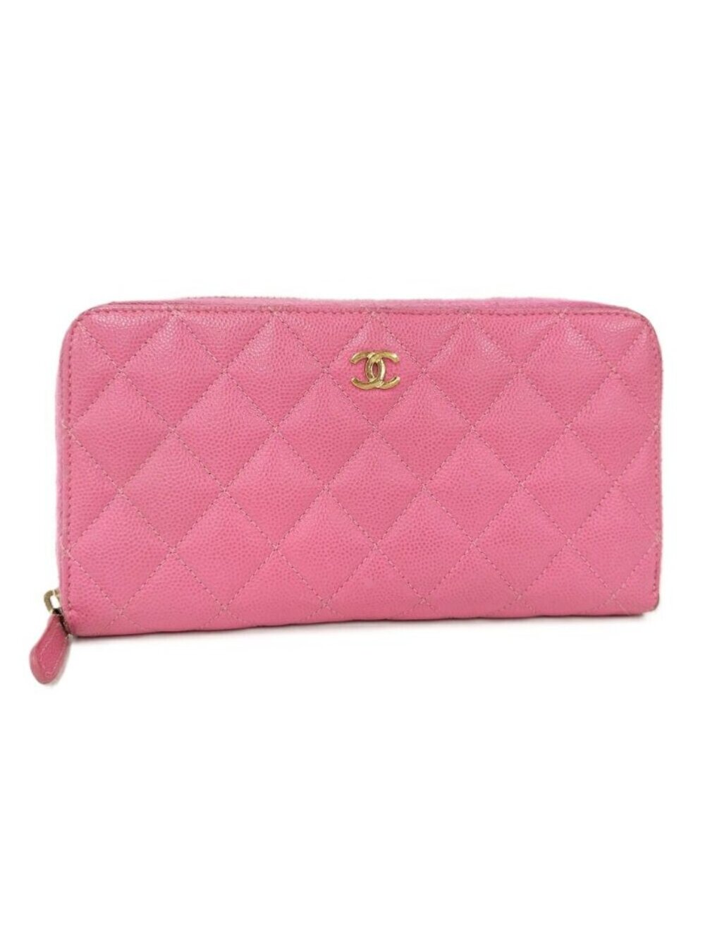 Chanel Zip Around Wallet Quilted Leather Pink
